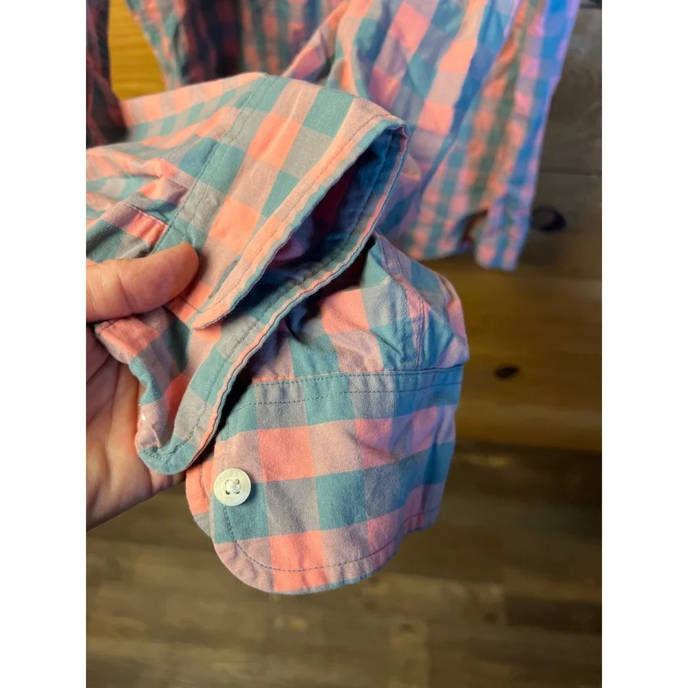 J. Crew Men Slim Fit Long Sleev Button Down Shirt Pink Blue Checkered Lg Gingham
